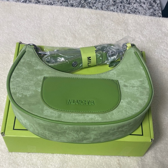 NWT Milanchiva Green suede shoulder bag - Picture 7 of 9